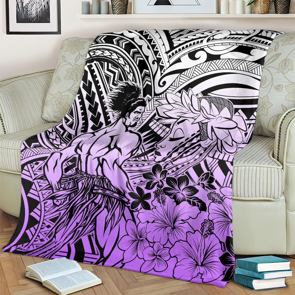 Beauty and The Warrior Polynesian Valentine Blanket Hibiscus FLowers Purple Style LT9 - Polynesian Pride