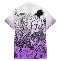 Beauty and The Warrior Polynesian Valentine Family Matching Puletasi Dress and Hawaiian Shirt Hibiscus FLowers Purple Style LT9 - Polynesian Pride
