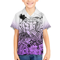 Beauty and The Warrior Polynesian Valentine Family Matching Summer Maxi Dress and Hawaiian Shirt Hibiscus FLowers Purple Style LT9 Son's Shirt Purple - Polynesian Pride