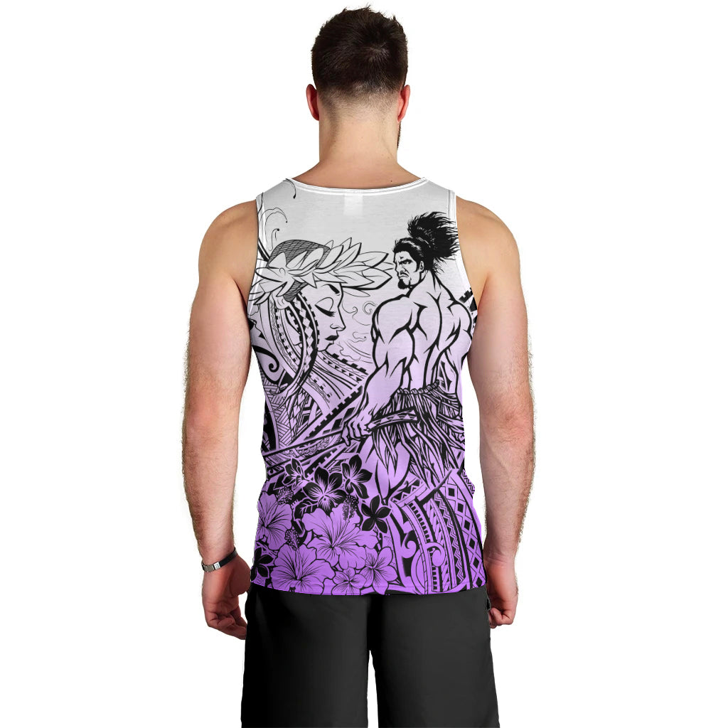 Beauty and The Warrior Polynesian Valentine Men Tank Top Hibiscus FLowers Purple Style LT9 - Polynesian Pride