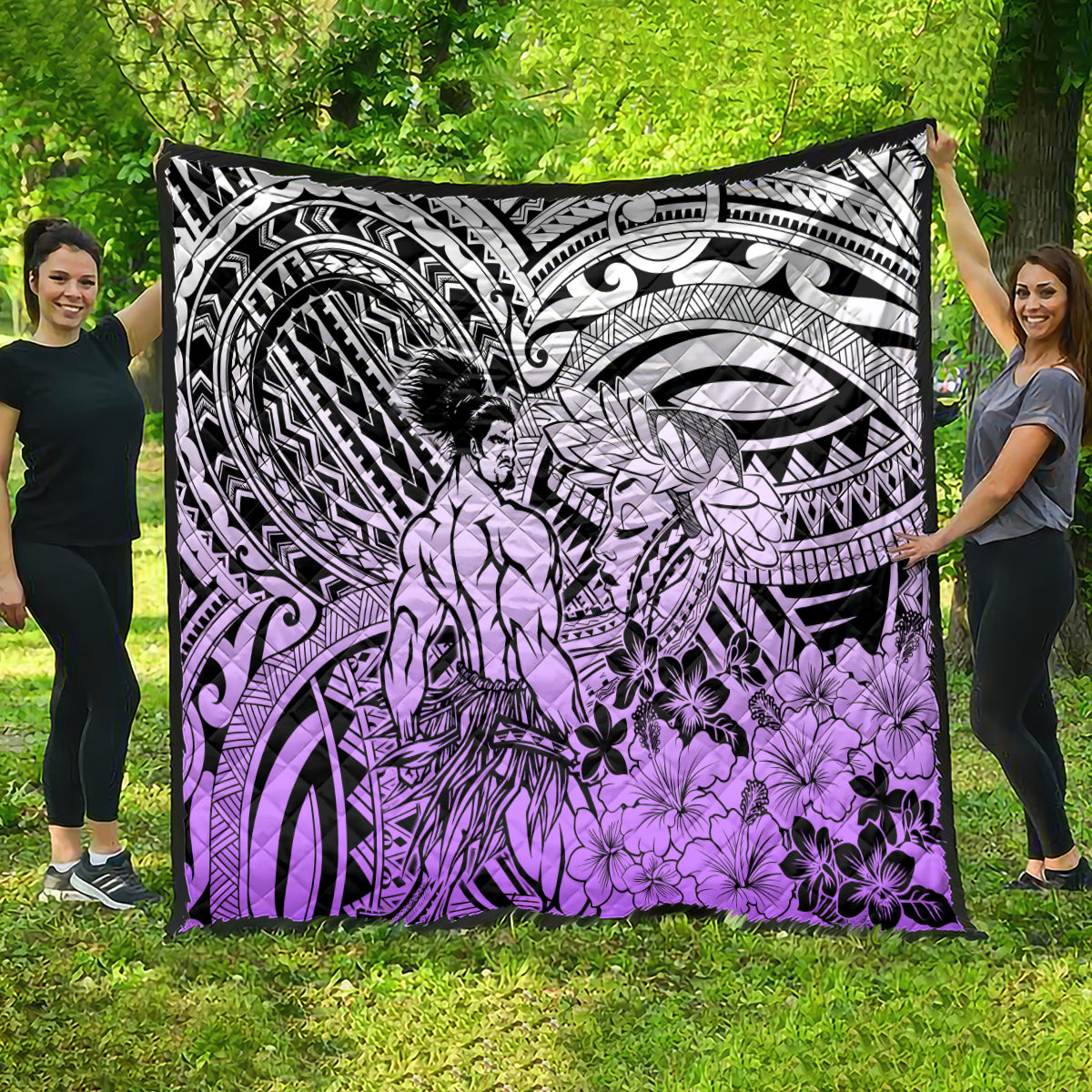 Beauty and The Warrior Polynesian Valentine Quilt Hibiscus FLowers Purple Style LT9 - Polynesian Pride