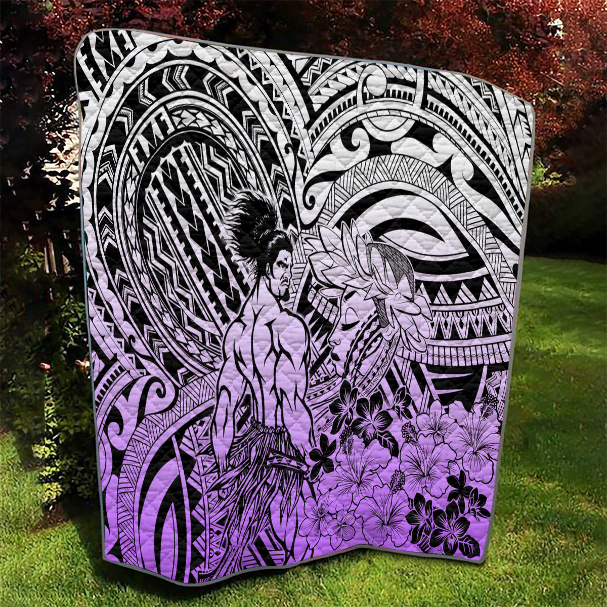 Beauty and The Warrior Polynesian Valentine Quilt Hibiscus FLowers Purple Style LT9 - Polynesian Pride
