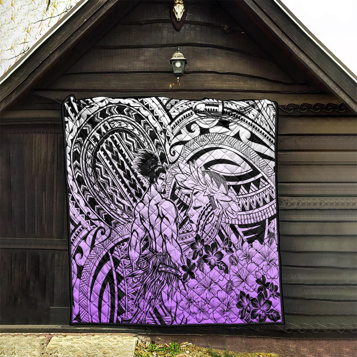 Beauty and The Warrior Polynesian Valentine Quilt Hibiscus FLowers Purple Style LT9 - Polynesian Pride