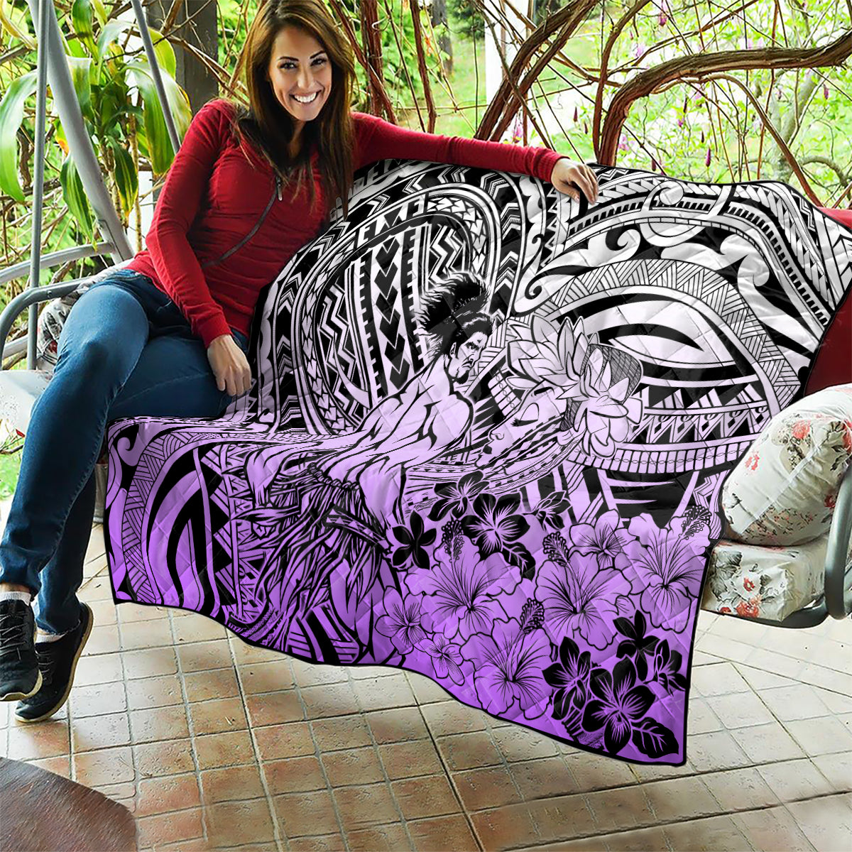 Beauty and The Warrior Polynesian Valentine Quilt Hibiscus FLowers Purple Style LT9 - Polynesian Pride