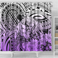 Beauty and The Warrior Polynesian Valentine Shower Curtain Hibiscus FLowers Purple Style LT9 - Polynesian Pride