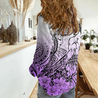 Beauty and The Warrior Polynesian Valentine Women Casual Shirt Hibiscus FLowers Purple Style LT9 - Polynesian Pride