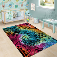 Beauty and The Warrior Polynesian Valentine Area Rug Hibiscus FLowers Rainbow Style LT9 - Polynesian Pride