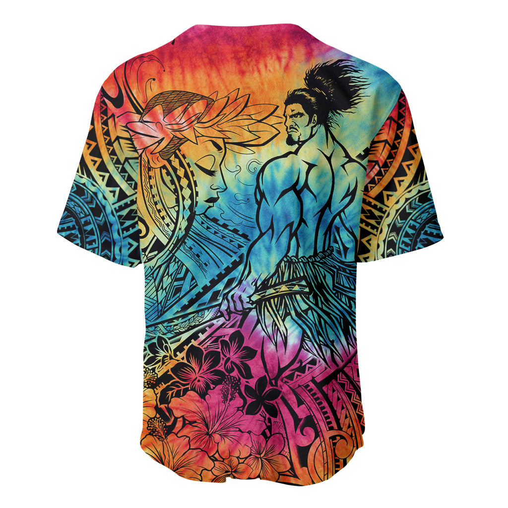 Beauty and The Warrior Polynesian Valentine Baseball Jersey Hibiscus FLowers Rainbow Style LT9 - Polynesian Pride
