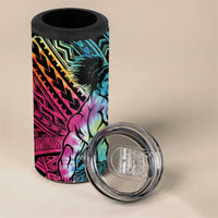 Beauty and The Warrior Polynesian Valentine 4 in 1 Can Cooler Tumbler Hibiscus FLowers Rainbow Style