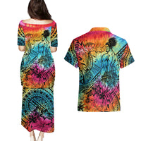 Beauty and The Warrior Polynesian Valentine Couples Matching Puletasi Dress and Hawaiian Shirt Hibiscus FLowers Rainbow Style LT9 - Polynesian Pride