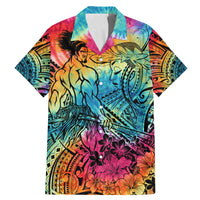 Beauty and The Warrior Polynesian Valentine Family Matching Mermaid Dress and Hawaiian Shirt Hibiscus FLowers Rainbow Style LT9 Dad's Shirt - Short Sleeve Rainbow - Polynesian Pride