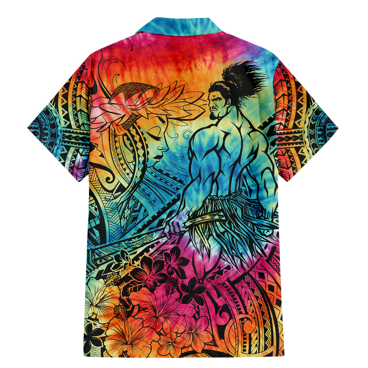 Beauty and The Warrior Polynesian Valentine Family Matching Mermaid Dress and Hawaiian Shirt Hibiscus FLowers Rainbow Style LT9 - Polynesian Pride