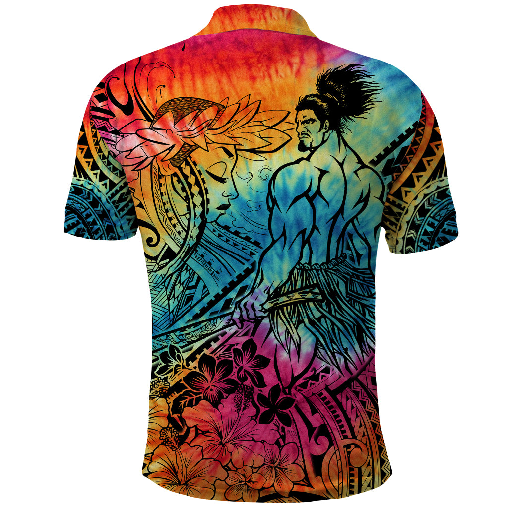 Beauty and The Warrior Polynesian Valentine Polo Shirt Hibiscus FLowers Rainbow Style LT9 - Polynesian Pride
