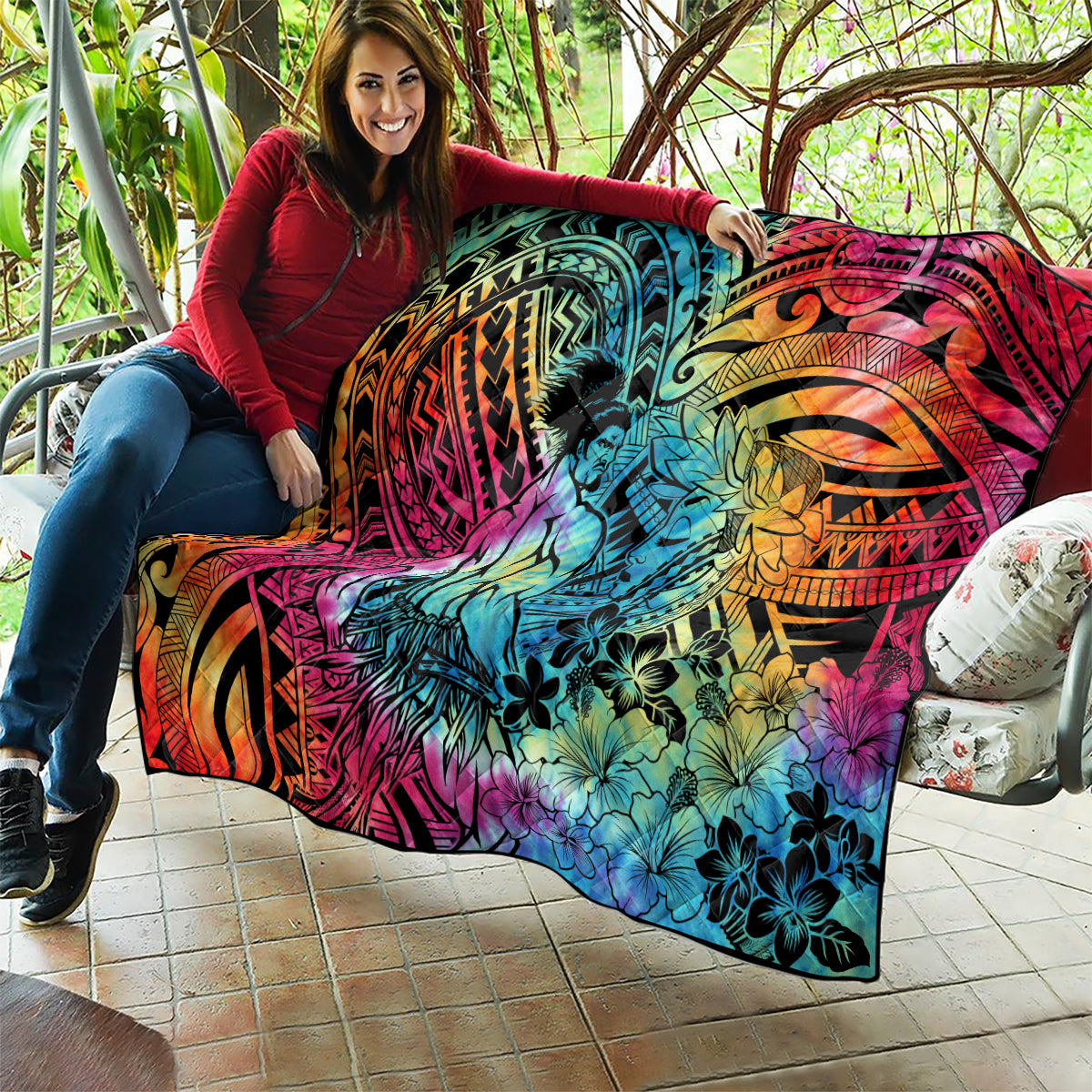 Beauty and The Warrior Polynesian Valentine Quilt Hibiscus FLowers Rainbow Style LT9 - Polynesian Pride