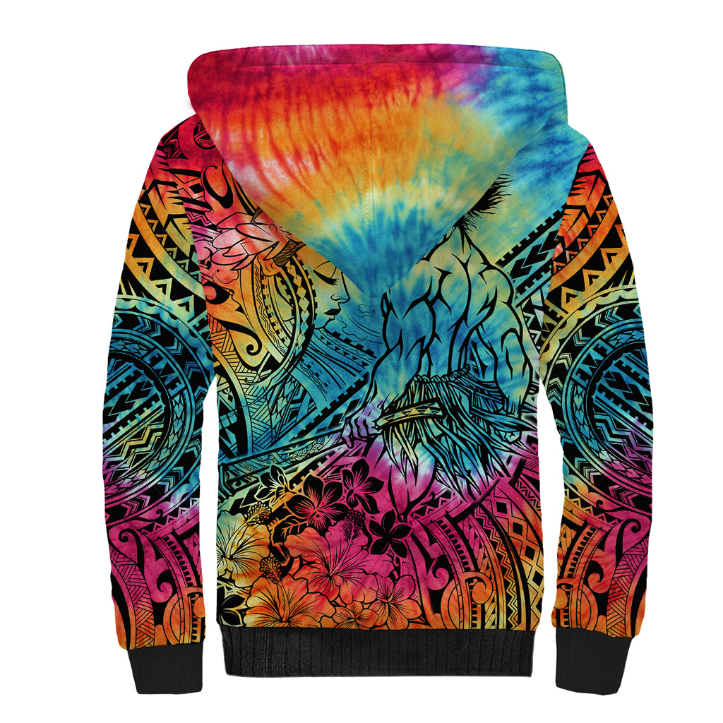 Beauty and The Warrior Polynesian Valentine Sherpa Hoodie Hibiscus FLowers Rainbow Style LT9 - Polynesian Pride