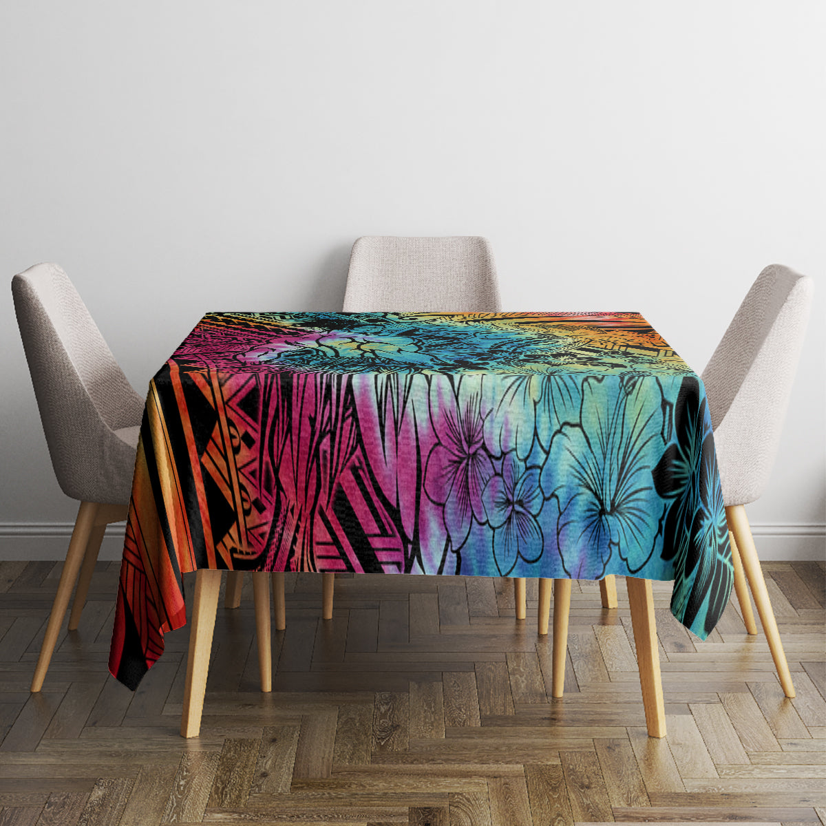 Beauty and The Warrior Polynesian Valentine Tablecloth Hibiscus FLowers Rainbow Style LT9 - Polynesian Pride
