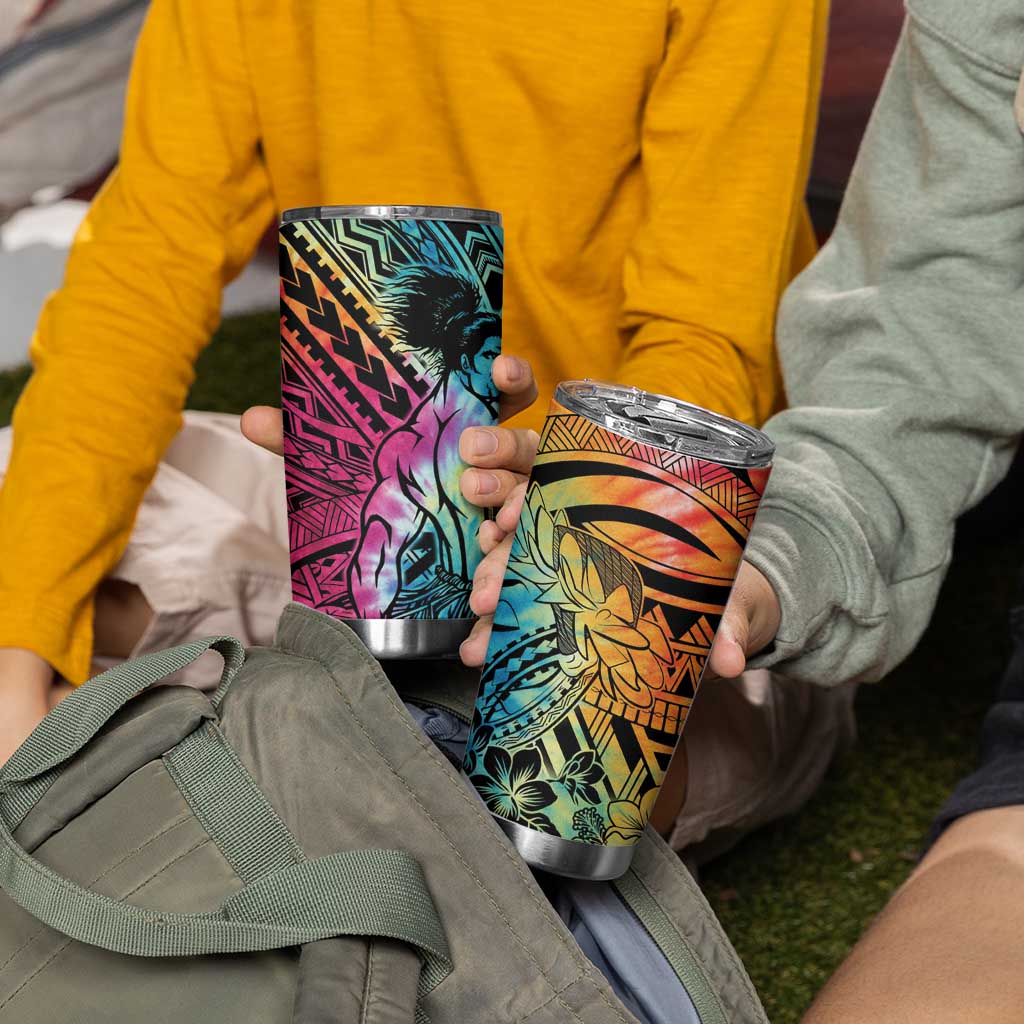 Beauty and The Warrior Polynesian Valentine Tumbler Cup Hibiscus FLowers Rainbow Style