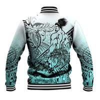 Beauty and The Warrior Polynesian Valentine Baseball Jacket Hibiscus FLowers Turquoise Style LT9 - Polynesian Pride