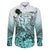 Beauty and The Warrior Polynesian Valentine Family Matching Short Sleeve Bodycon Dress and Hawaiian Shirt Hibiscus FLowers Turquoise Style LT9 Dad's Shirt - Long Sleeve Turquoise - Polynesian Pride