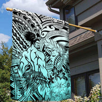 Beauty and The Warrior Polynesian Valentine Garden Flag Hibiscus FLowers Turquoise Style LT9 - Polynesian Pride