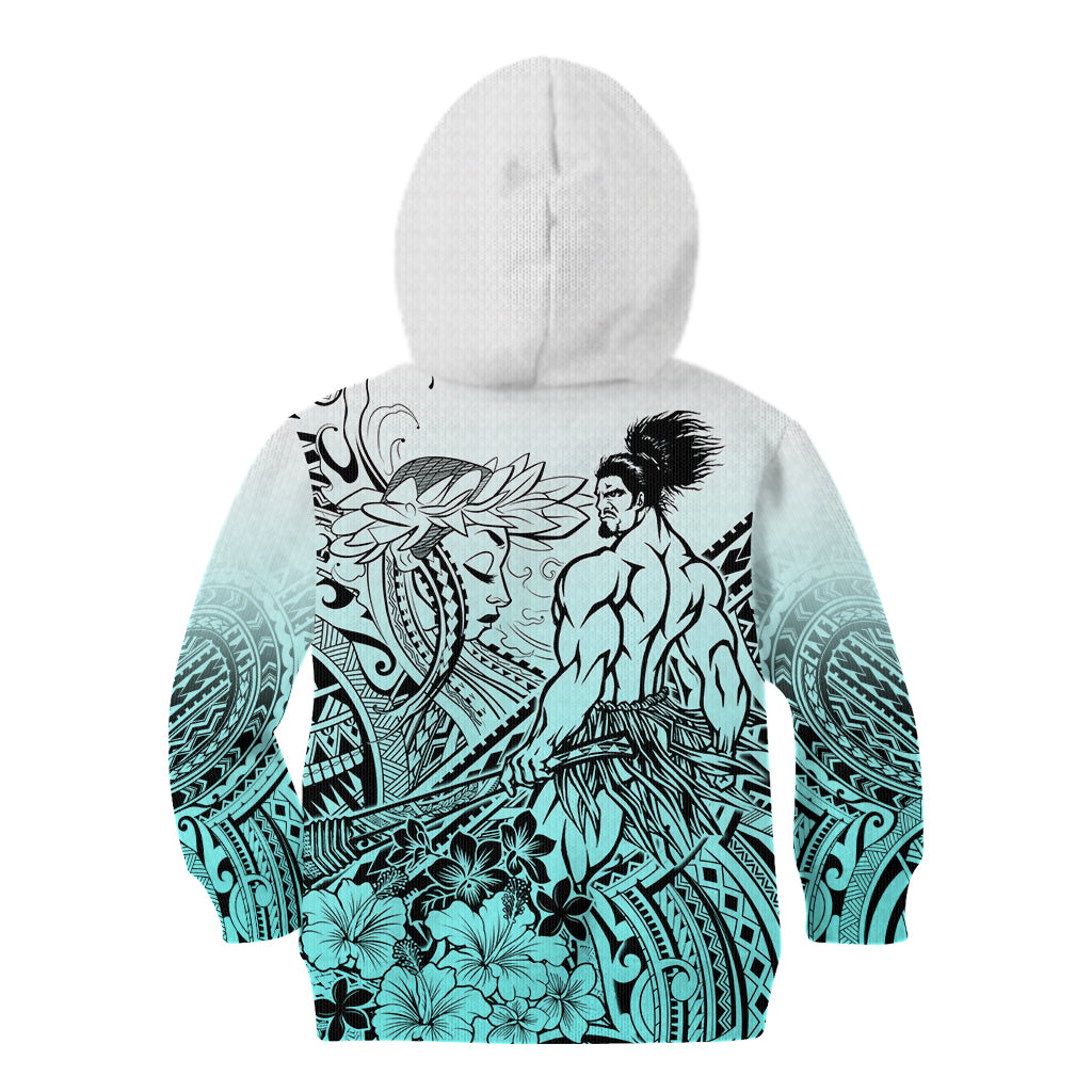 Beauty and The Warrior Polynesian Valentine Kid Hoodie Hibiscus FLowers Turquoise Style LT9 - Polynesian Pride