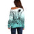 Beauty and The Warrior Polynesian Valentine Off Shoulder Sweater Hibiscus FLowers Turquoise Style LT9 - Polynesian Pride