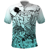 Beauty and The Warrior Polynesian Valentine Polo Shirt Hibiscus FLowers Turquoise Style LT9 Turquoise - Polynesian Pride