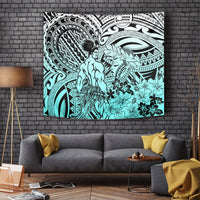 Beauty and The Warrior Polynesian Valentine Tapestry Hibiscus FLowers Turquoise Style LT9 Turquoise - Polynesian Pride