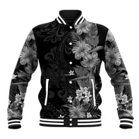 Hawaii Tropical Flowers Tribal Pattern Baseball Jacket Black Style LT9 Unisex Black - Polynesian Pride