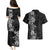 Hawaii Tropical Flowers Tribal Pattern Couples Matching Puletasi and Hawaiian Shirt Black Style LT9 - Polynesian Pride