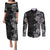 Hawaii Tropical Flowers Tribal Pattern Couples Matching Puletasi and Long Sleeve Button Shirt Black Style LT9 Black - Polynesian Pride