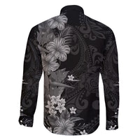 Hawaii Tropical Flowers Tribal Pattern Family Matching Off Shoulder Short Dress and Hawaiian Shirt Black Style LT9 - Polynesian Pride