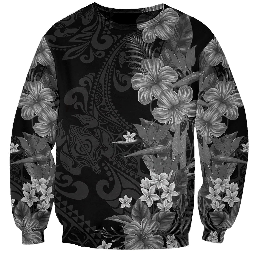 Hawaii Tropical Flowers Tribal Pattern Sweatshirt Black Style LT9 Unisex Black - Polynesian Pride