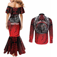 Aotearoa Bulldog Personalised Couples Matching Mermaid Dress and Long Sleeve Button Shirt Maori Kowhaiwhai Motif