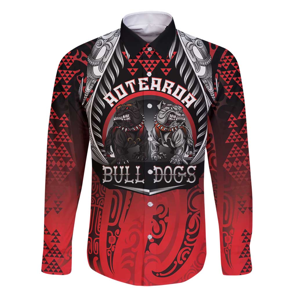 Aotearoa Bulldog Personalised Family Matching Long Sleeve Bodycon Dress and Hawaiian Shirt Maori Kowhaiwhai Motif