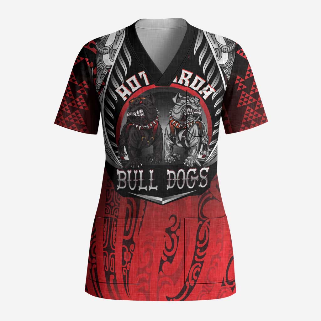 Aotearoa Bulldog Personalised Scrub Top Maori Kowhaiwhai Motif - Polynesian Pride