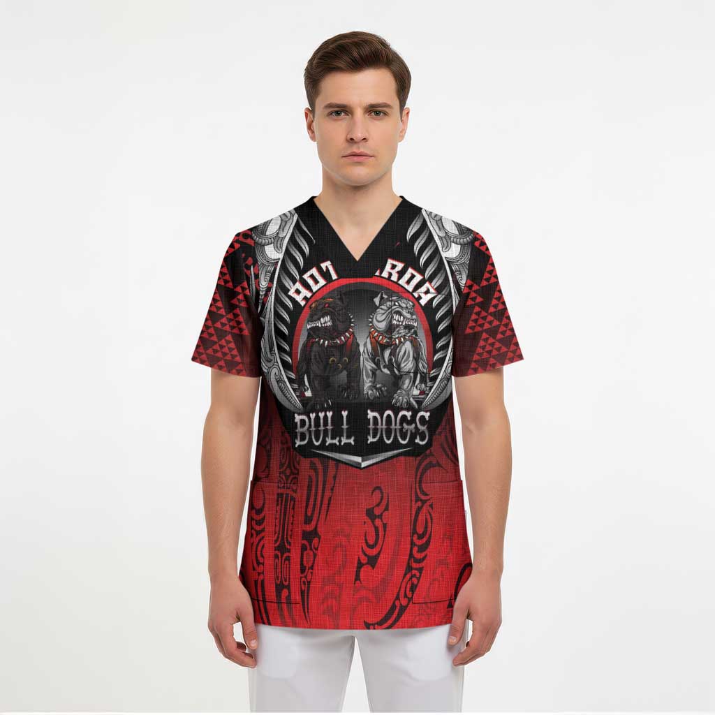 Aotearoa Bulldog Personalised Scrub Top Maori Kowhaiwhai Motif - Polynesian Pride