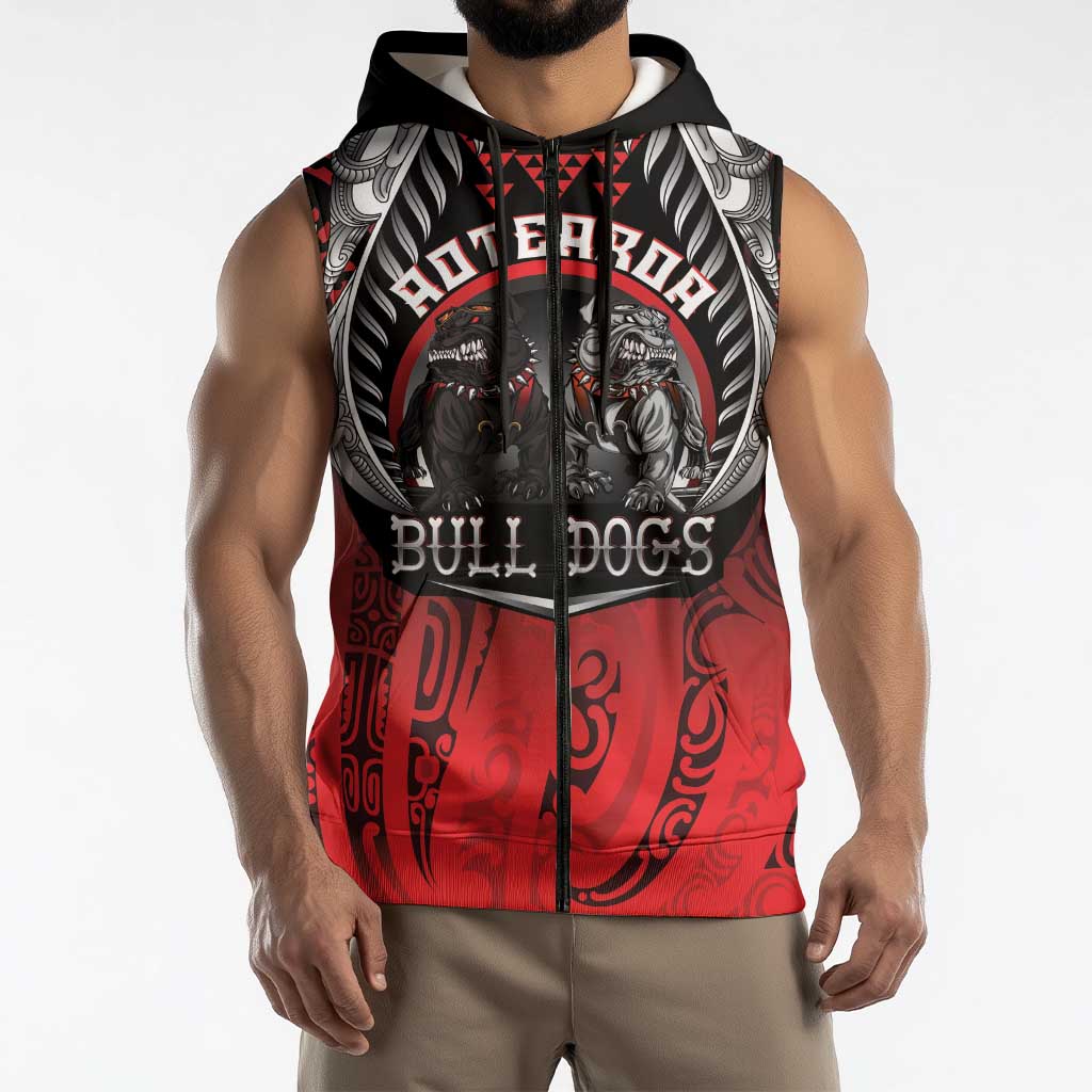 Aotearoa Bulldog Personalised Sleeveless Zip Hoodie Maori Kowhaiwhai Motif LT9