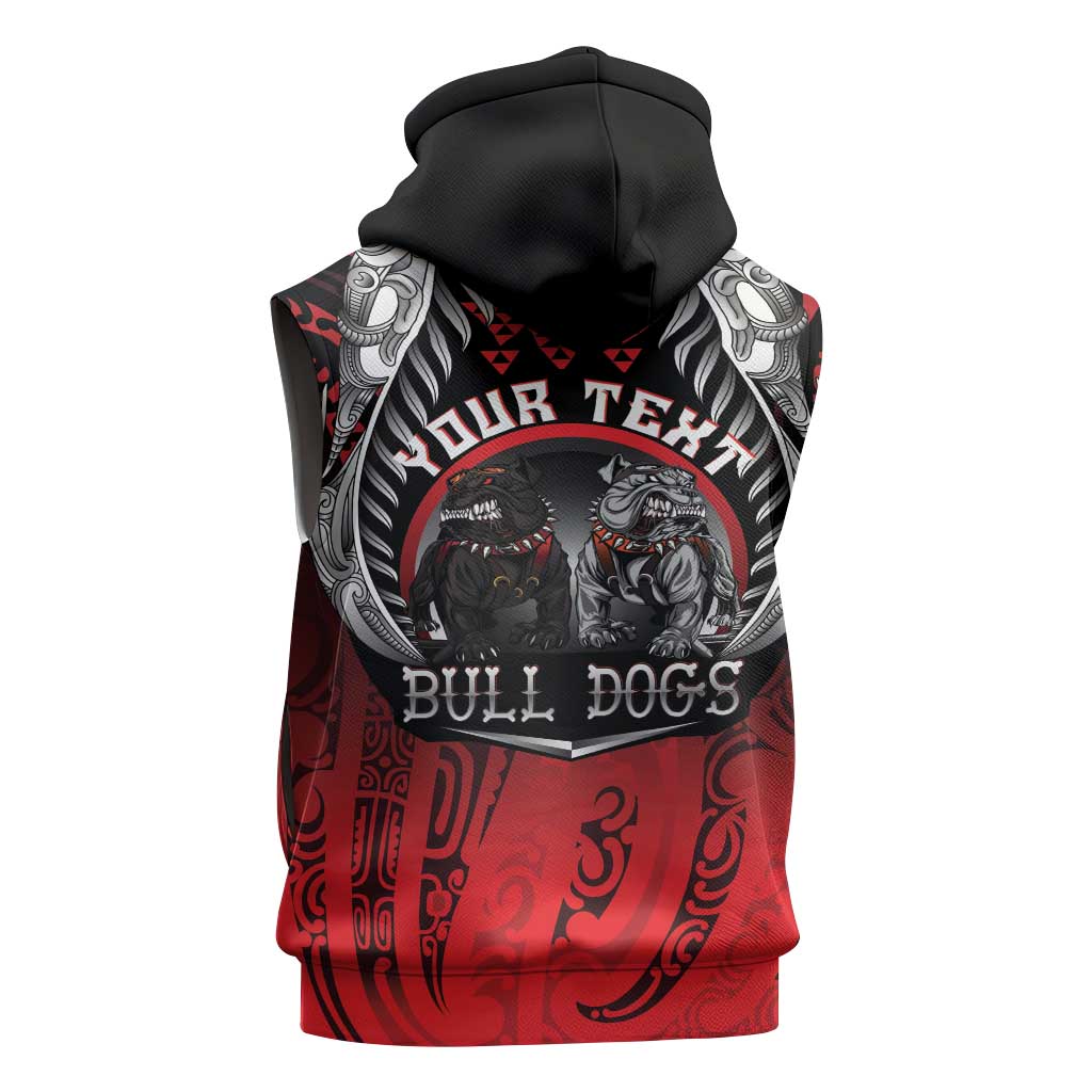 Aotearoa Bulldog Personalised Sleeveless Zip Hoodie Maori Kowhaiwhai Motif LT9
