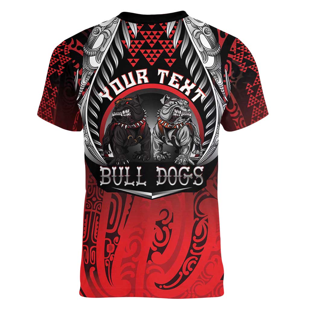 Aotearoa Bulldog Personalised Women V-Neck T-Shirt Maori Kowhaiwhai Motif