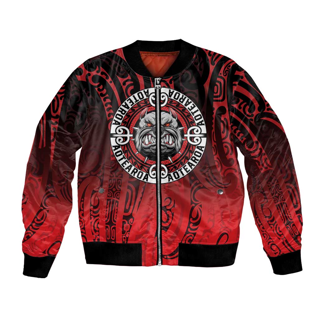 Aotearoa Bulldog Bomber Jacket New Zealand Kowhaiwhai Tribal LT9 Unisex Red - Polynesian Pride