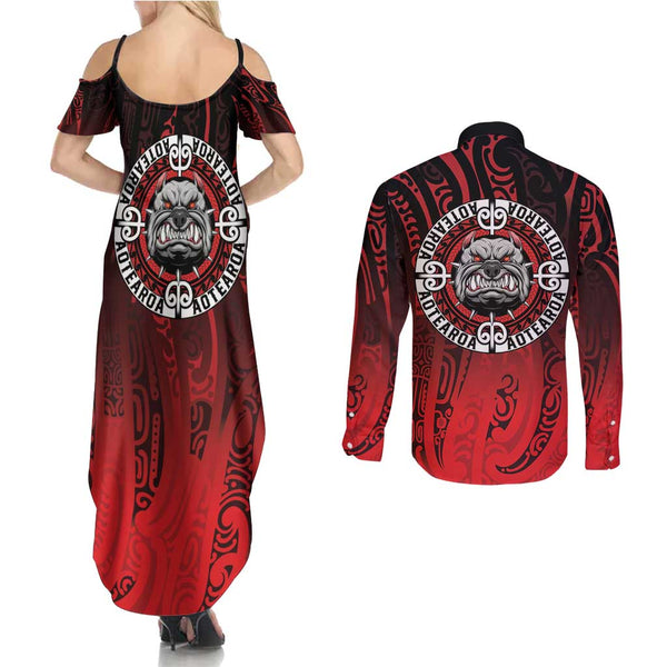 Custom New Zealand Couples Matching Summer Maxi Dress and Long Sleeve Button Shirts Silver Fern and Manaia with Papua Shell Maori Tribal LT03 main image 1
