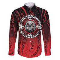 Aotearoa Bulldog Family Matching Off The Shoulder Long Sleeve Dress and Hawaiian Shirt New Zealand Kowhaiwhai Tribal