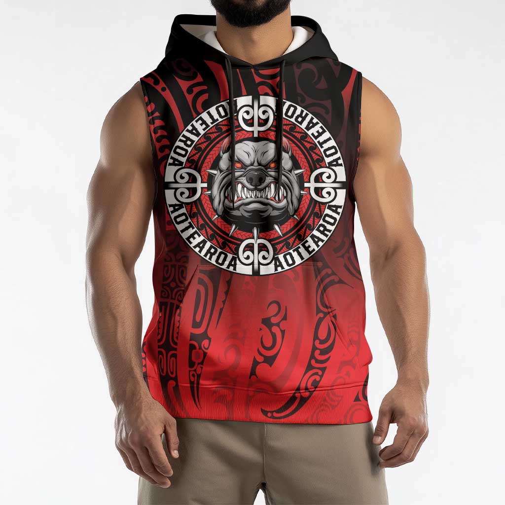 Aotearoa Bulldog Sleeveless Hoodie New Zealand Kowhaiwhai Tribal - Polynesian Pride