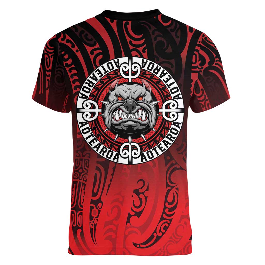 Aotearoa Bulldog Women V-Neck T-Shirt New Zealand Kowhaiwhai Tribal