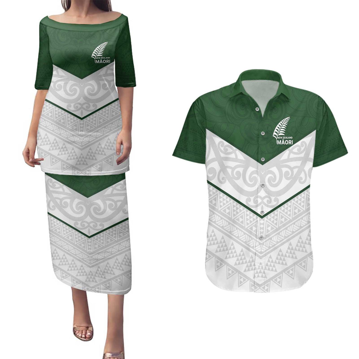 Custom New Zealand Maori Niho Taniwha Couples Matching Puletasi and Hawaiian Shirt