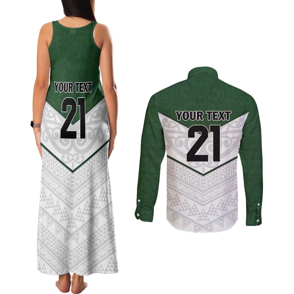 Custom New Zealand Maori Niho Taniwha Couples Matching Tank Maxi Dress and Long Sleeve Button Shirt