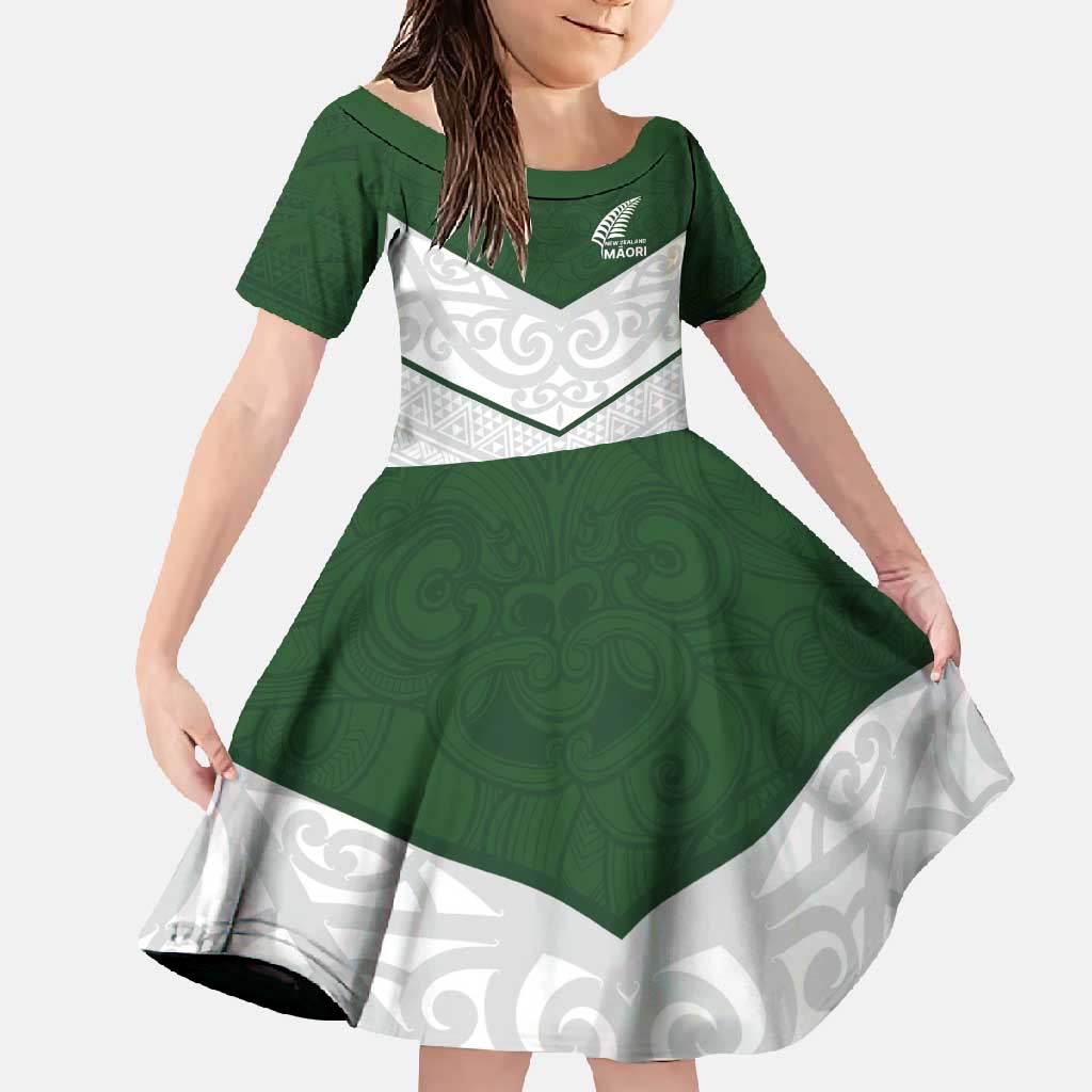 Custom New Zealand Maori Niho Taniwha Family Matching Summer Maxi Dress and Hawaiian Shirt LT9 Daughter's Dress Green - Polynesian Pride
