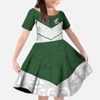Custom New Zealand Maori Niho Taniwha Family Matching Summer Maxi Dress and Hawaiian Shirt LT9 Daughter's Dress Green - Polynesian Pride
