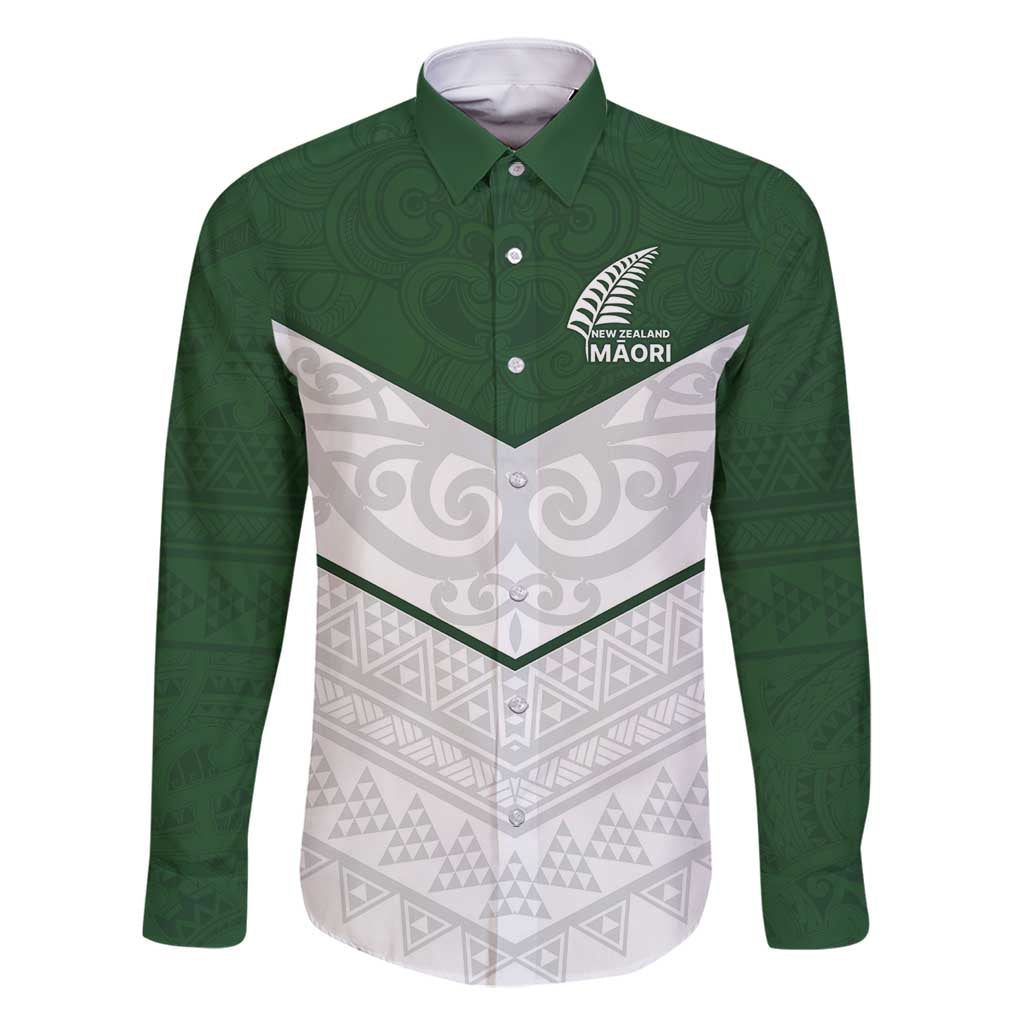Custom New Zealand Maori Niho Taniwha Family Matching Summer Maxi Dress and Hawaiian Shirt LT9 Dad's Shirt - Long Sleeve Green - Polynesian Pride